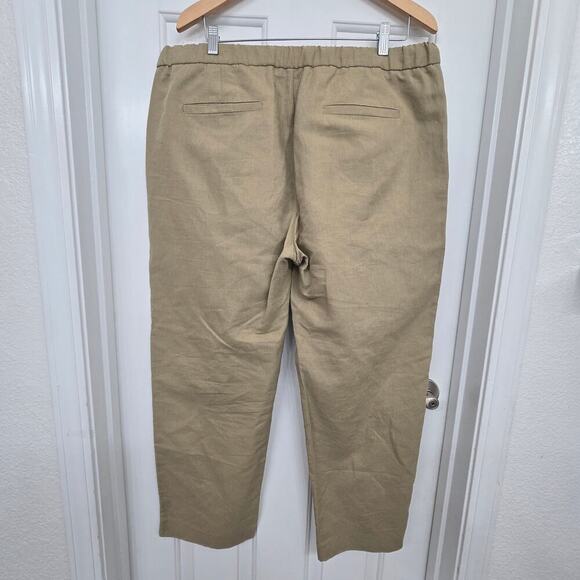 Zara Linen Cotton Blend Pants XL Tan Drawstring Straight Leg Trousers Pockets - Picture 2 of 11